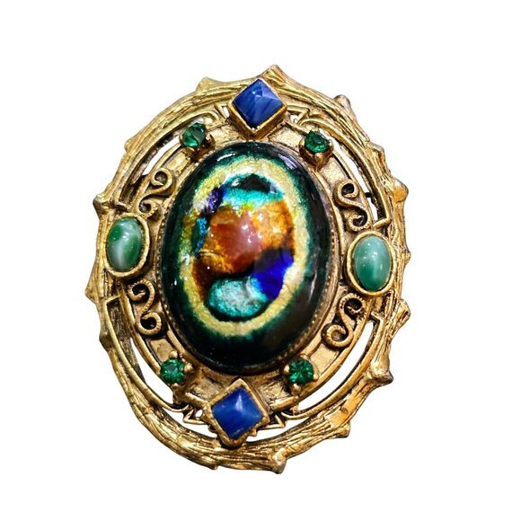 Vintage Hattie Carnegie Brooch. Rhinestone and Faux  Fabulous Etruscan HATTIE CARNEGIE Foil Glass Pendant or Brooch (A7390)